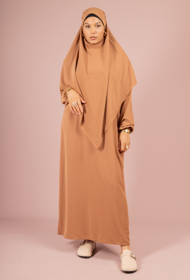 Wholesaler I'Mod - 2-piece abaya with short khimar in Medina silk
