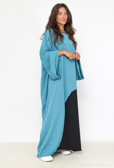 Grossiste I'Mod - Abaya 2 pièces avec robe débardeur bi color en soie de médine