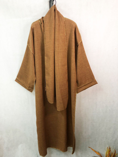 Grossiste I'Mod - Abaya foulard intégrée d'orée effet lin