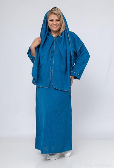 Wholesaler I'Mod - Linen effect orée integrated scarf abaya