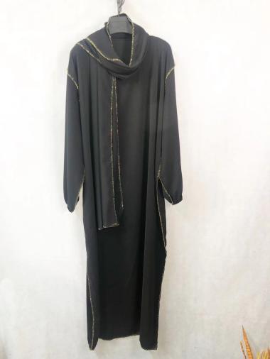 Grossiste I'Mod - Abaya intégré couture d'orée reversible en soie de médine