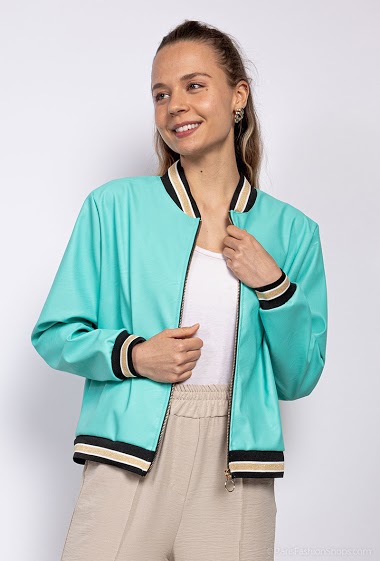 Wholesaler I'Mod - Faux leather bomber jacket with collar and cuff detail
