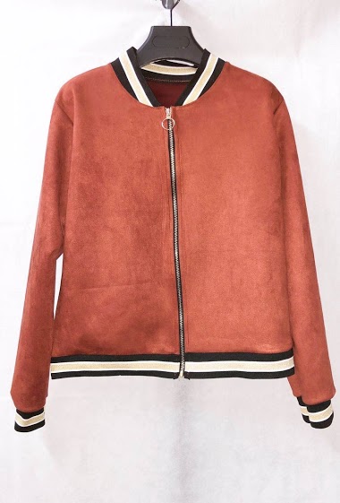 Wholesaler I'Mod - Faux suede bomber jacket with collar and cuff detail