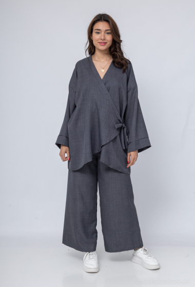 Großhändler I'Mod - 2-teiliges Set aus Kimono und Hose in Leinenoptik