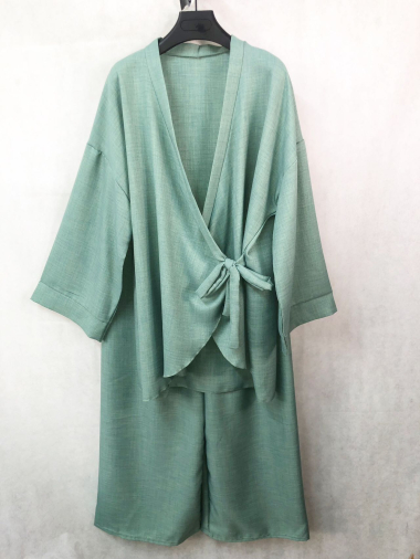 Großhändler I'Mod - 2-teiliges Set aus Kimono und Hose in Leinenoptik