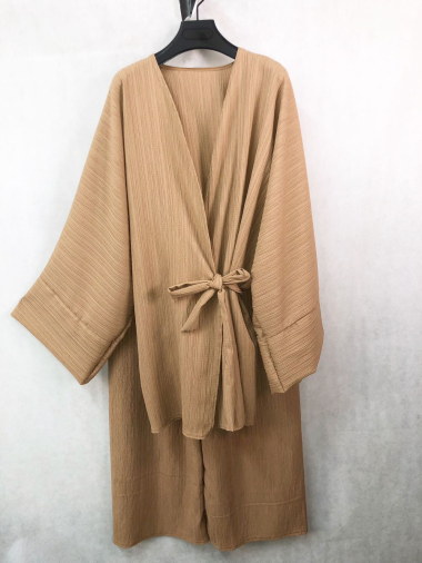 Großhändler I'Mod - 2-teiliges Set aus Kimono und plissierter, gestreifter Stoffhose