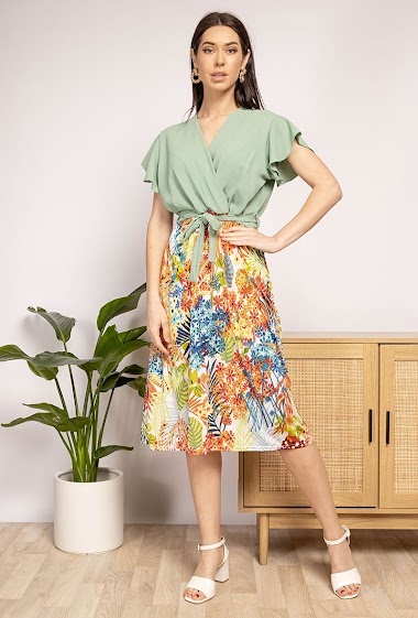 Großhändler I'Mod - Kurzes Kleid aus zwei Materialien