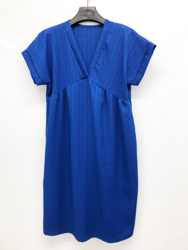Wholesaler I'Mod - Short v-neck pleated fabric dress