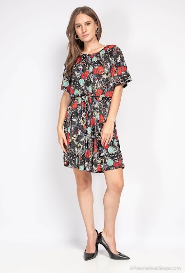 Wholesalers I'Mod - Short printed dress with lace