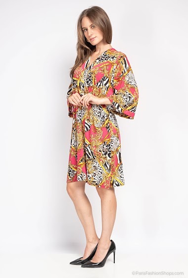 Wholesalers I'Mod - Short printed dress with 3/4 sleeves
