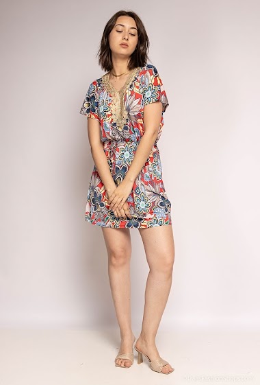 Großhändler I'Mod - Kurzes Kleid mit Stickereidruck