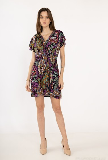 Wholesaler I'Mod - Short printed dress hides the heart in front and behind