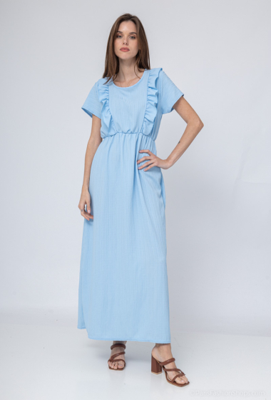 Wholesaler I'Mod - Long dress with ruffles, pleated striped fabric