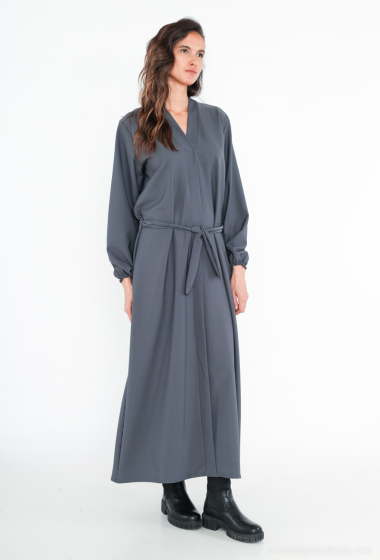 Großhändler I'Mod - Langes Kleid mit V-Ausschnitt aus dickem Stoff