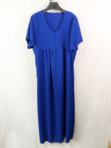 Großhändler I'Mod - Langes Kleid mit V-Ausschnitt aus plissiertem, gestreiftem Stoff