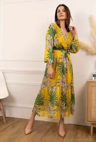 Großhändler I'Mod - Langes Kleid mit Blumendruck und Rüschen