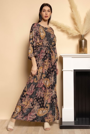 Wholesaler I'Mod - Long printed dress with 3/4 sleeves