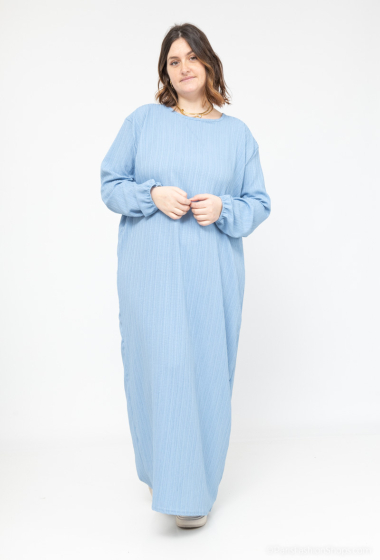 Wholesaler I'Mod - Long dress with elastic sleeves in striped voile