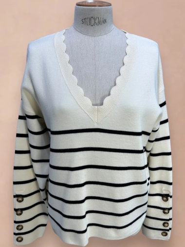 Wholesaler In April 1986 - Striped V-neck sweater