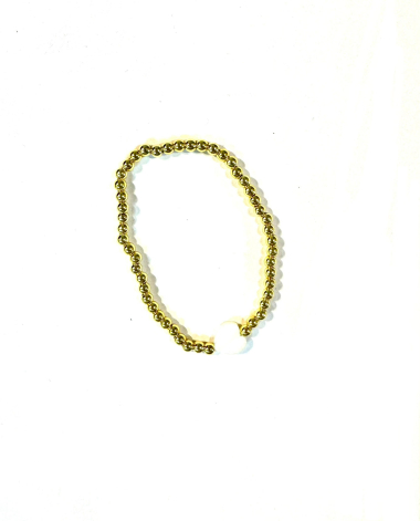 Grossiste Les Précieuses - Bracelet élastique doré coeur  nacre