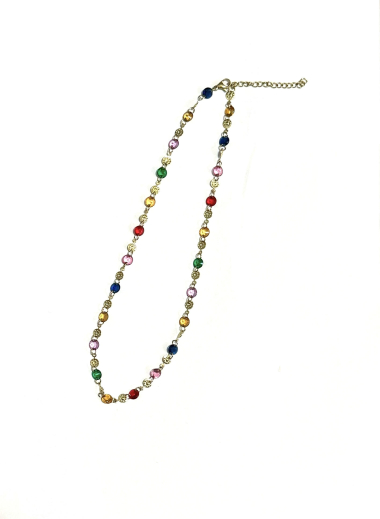 Großhändler Les Précieuses - Goldene Nirsa-Halskette aus Edelstahl und farbigen Kristallen