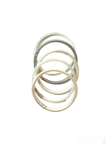 Wholesaler Les Précieuses - Set of 5 Buddhist bangles in white and silver variations