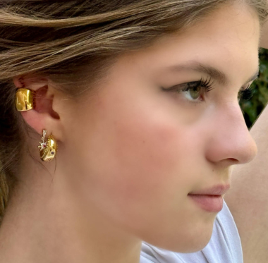 Großhändler Les Précieuses - Paar goldene Ogan-Ohrringe aus Edelstahl
