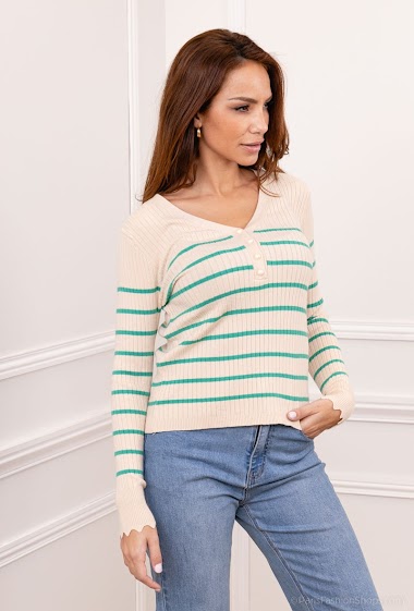 Wholesaler Indie + Moi - LUCIA Buttoned Striped V-Neck Blouse