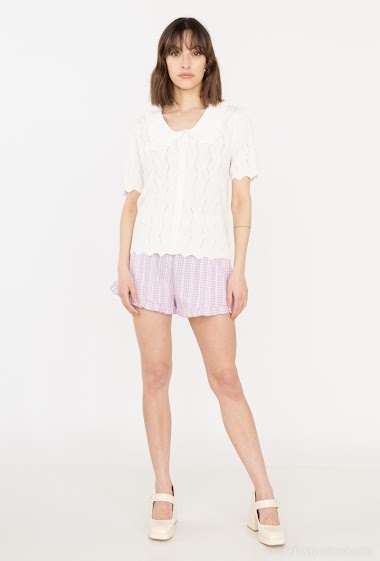Wholesaler Indie + Moi - PAULETTE Macrame-style openwork knit blouse with Peter Pan collar