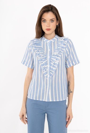 Großhändler Indie + Moi - KELLIE Half-sleeved striped blouse with ruffles