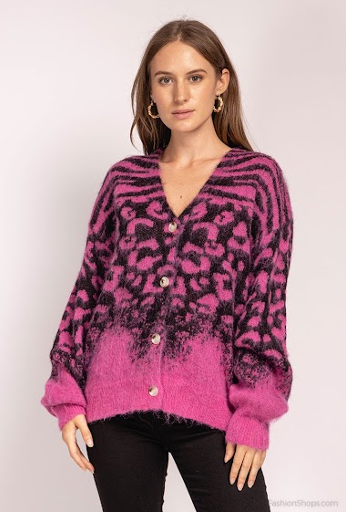 Wholesaler Indie + Moi - RONNY Animal print buttoned knit cardigan