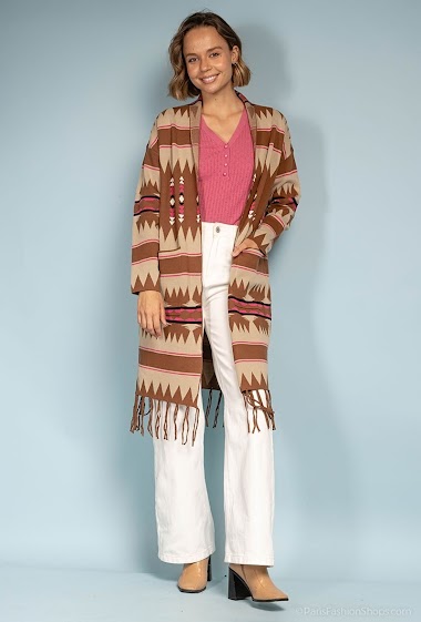 Großhändler Indie + Moi - ANOUCK Printed long cardigan and fringe