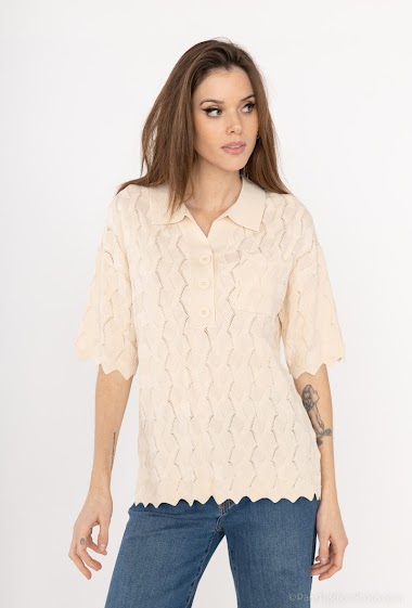 Wholesaler Indie + Moi - ROMAN Macramé-style openwork knit polo-neck sweater