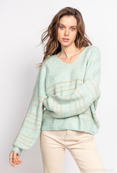 Wholesaler Indie + Moi - TESSIE V-neck knit sweater with golden details
