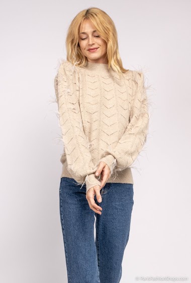 Wholesaler Indie + Moi - VICKY High neck knit sweater with feathers