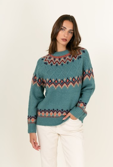 Grossiste Indie + Moi - Pull en maille multicolore à col rond ALOYS