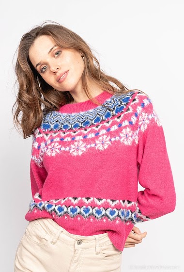 Großhändler Indie + Moi - MAREK Round neck multicolored knit sweater