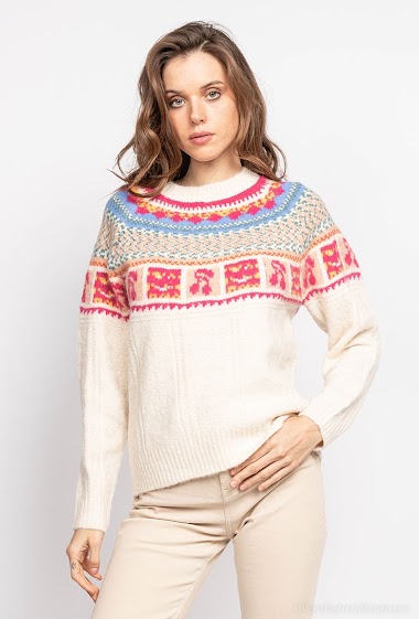 Großhändler Indie + Moi - PRISCILLIEN Round neck multicolored knit sweater