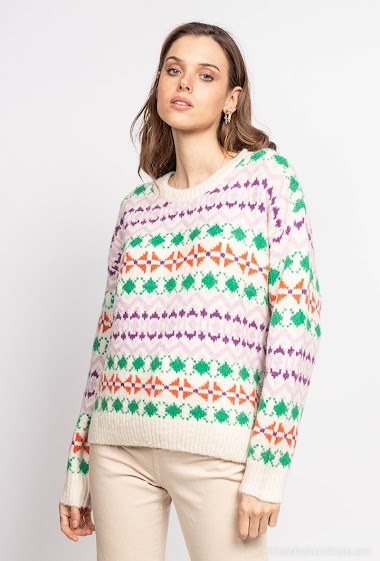 Grossiste Indie + Moi - Pull en maille multicolore à col rond ROBIN