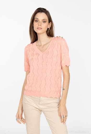 Großhändler Indie + Moi - SOLENE Short-sleeved jumper in open knit macrame style