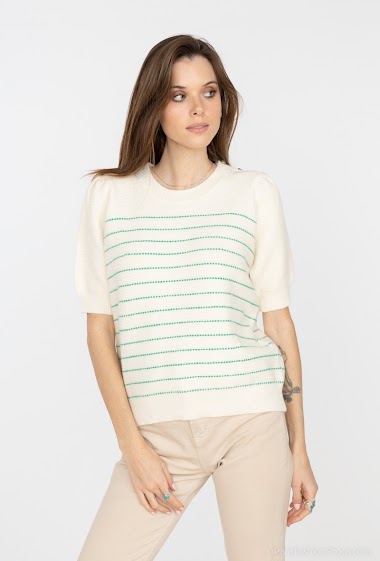 Wholesaler Indie + Moi - LOUISELLE Striped jumper with half balloon sleeves