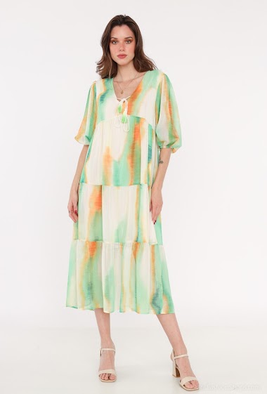 Großhändler Indie + Moi - AIDANA glänzendes langes Kleid mit Batikfärbung