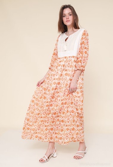 Wholesaler Indie + Moi - ORIANE Shiny ethnic print maxi dress
