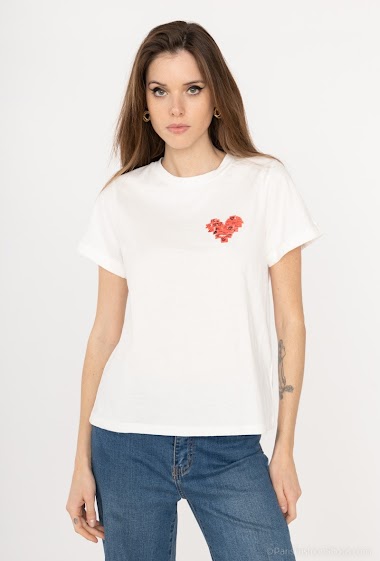 Grossiste Indie + Moi - Tee-shirt en coton coeur graphique imprimé IMAE