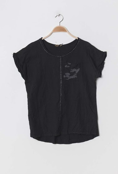 Wholesaler GG LUXE - Bi-material t-shirt in linen and cotton