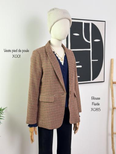 Wholesaler Inspiration Studio - Regular fit long-sleeved houndstooth blazer with tailored collar.
