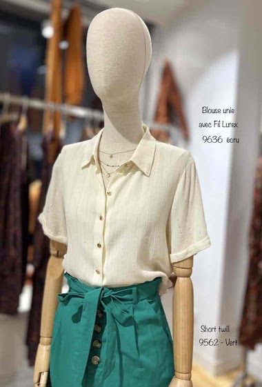 Wholesaler Inspiration Studio - Flowing cotton blouse with lurex thread and buttoned at the front