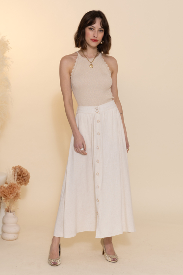 Wholesaler Inspiration Studio - Long buttoned skirt in linen and viscose.