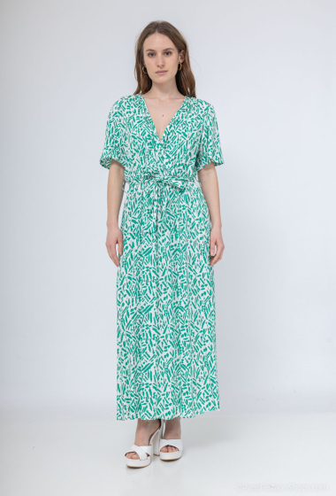 Wholesaler Inspiration Studio - Wrap dress, elasticated waist and side slit.