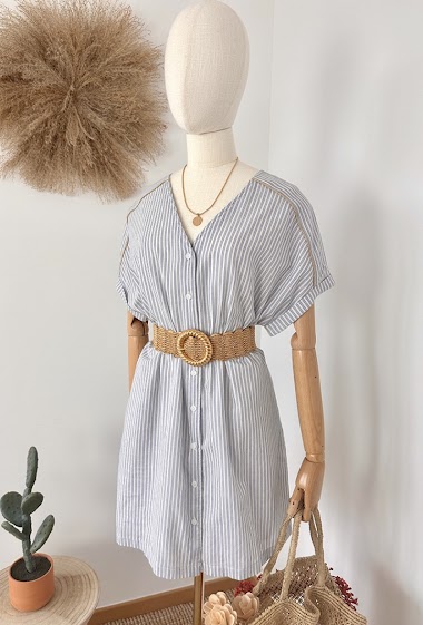 Wholesalers Inspiration Studio - Striped shirt dress with pockets and cotton lining